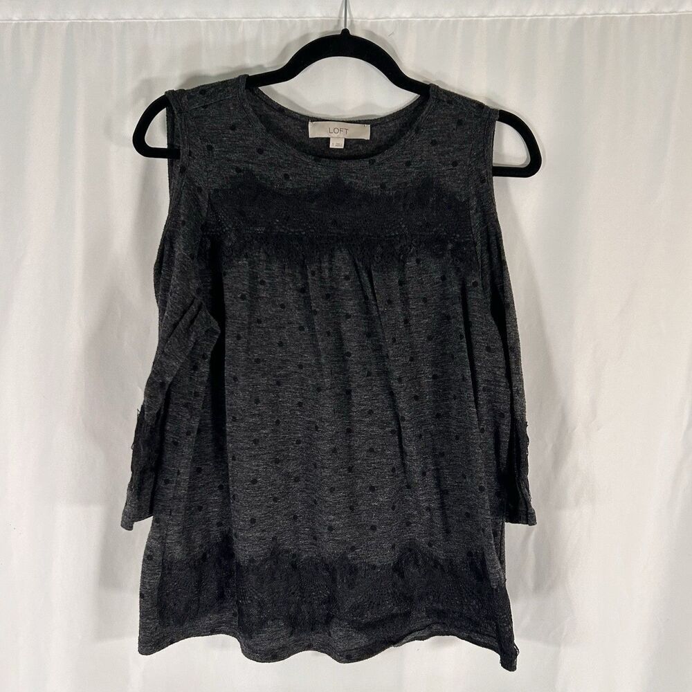 LOFT Blouse Women's Small Dark Grey Cold Shoulder 3/4 Sleeve Lightweight